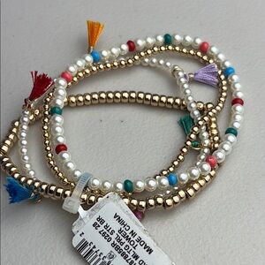Gold Pearl Tassels Multi-Strand  Bracelet